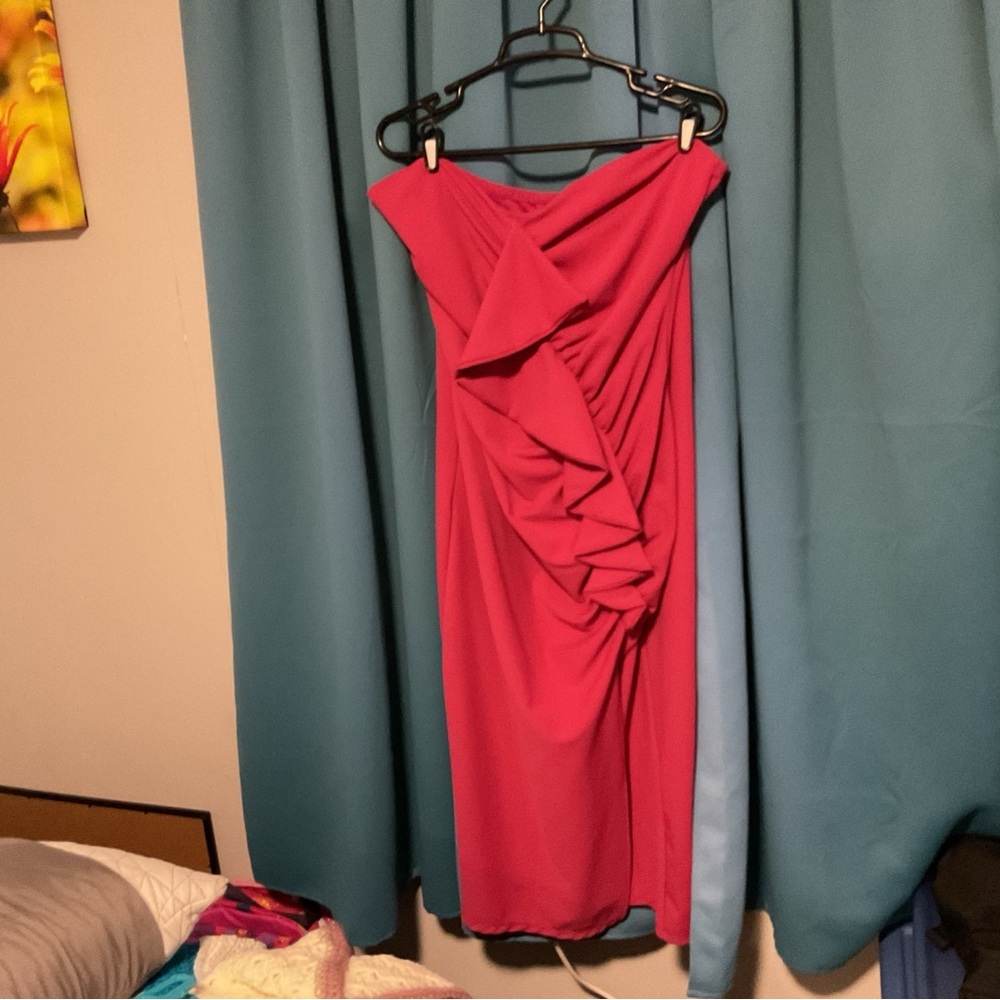 Fashion Nova Strapless Ruffled Midi Dress - Hot Pink